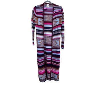 Billabong Long‎ Maxi Length Cardigan, Western Striped, Open Front, Sz S
